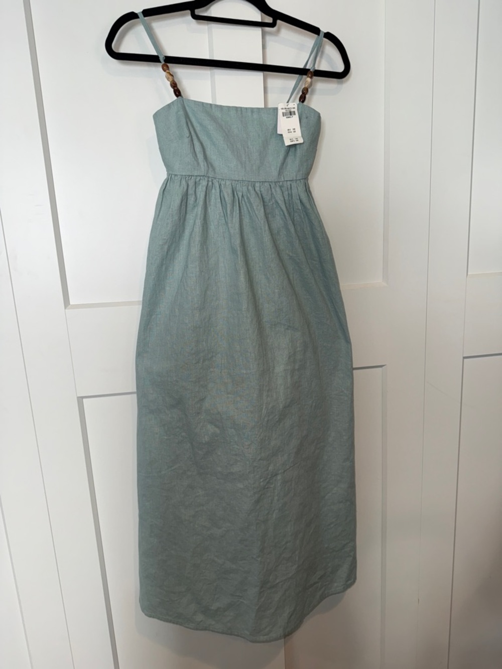Abercrombie Light Blue Linen Maxi Dress with Beaded Straps Size XS